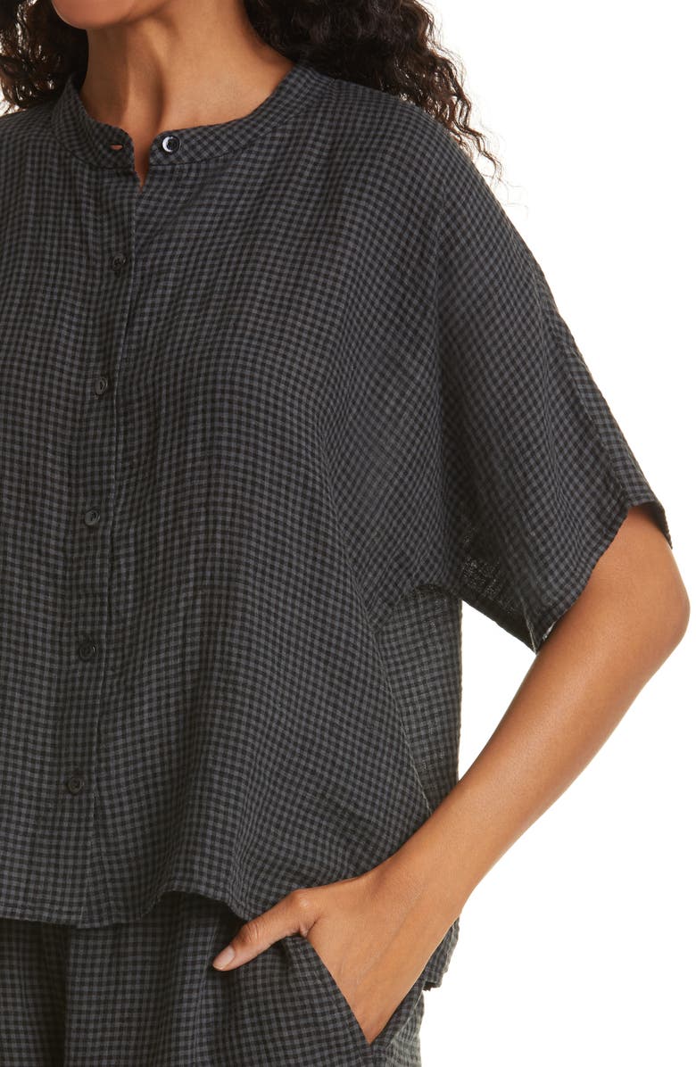 Eileen Fisher Mandarin Collar Organic Linen Shirt, Alternate, color, 