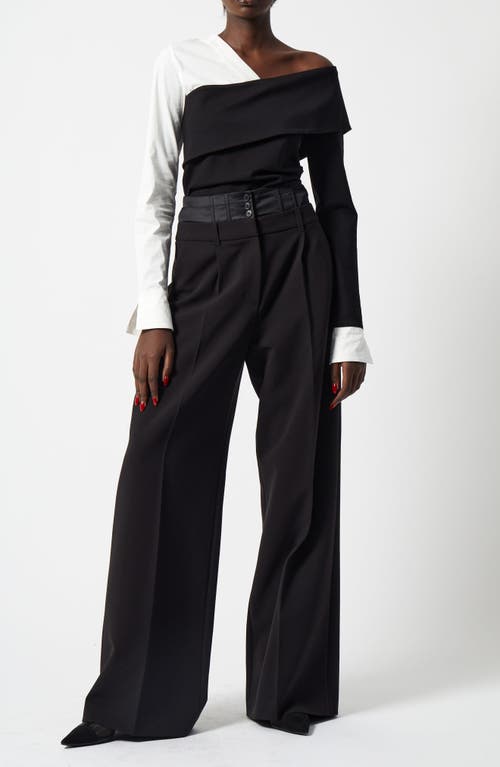 French Connection Xia Mixed Media One-shoulder Top In 01-blackout