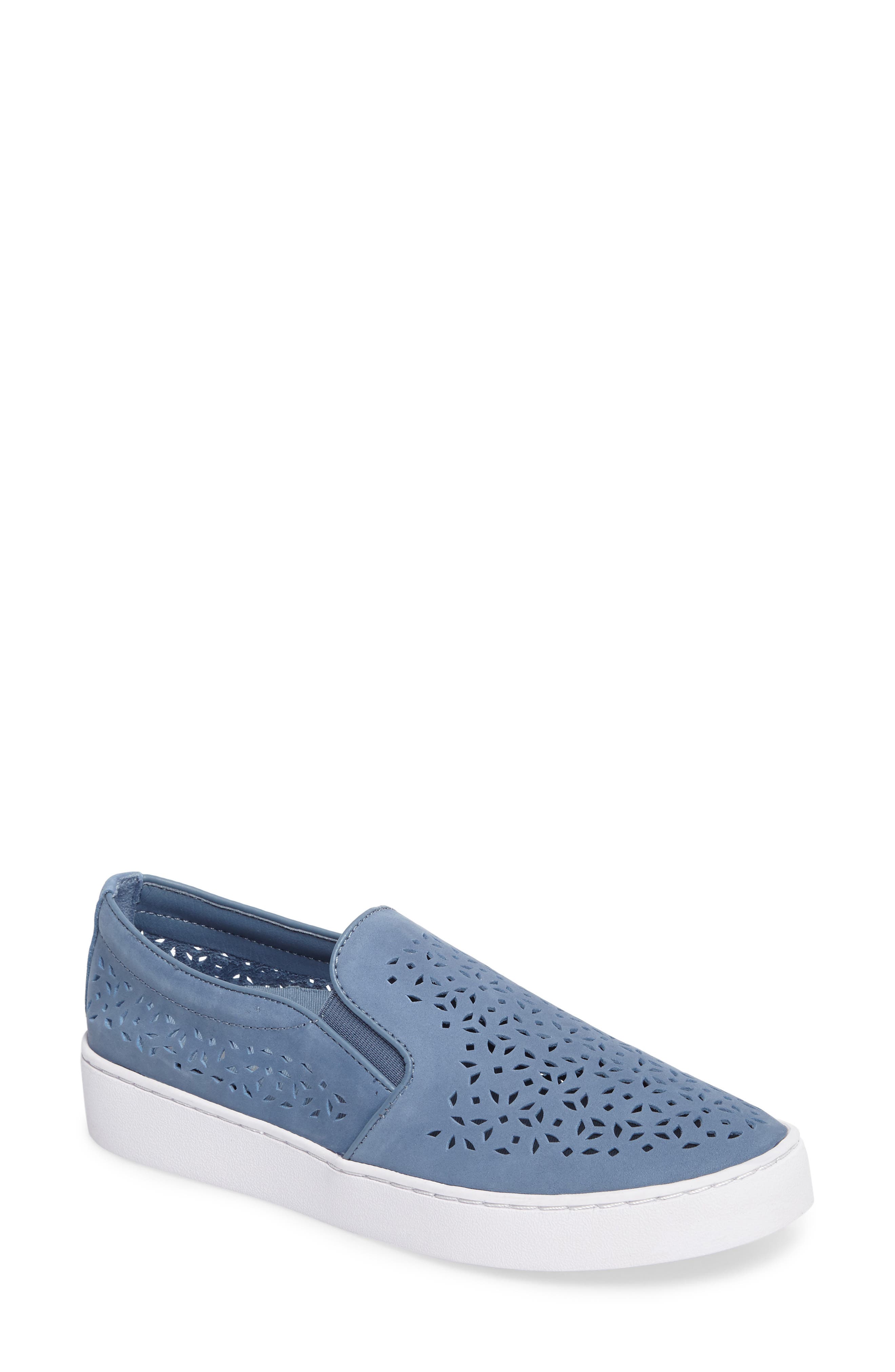 Perforated Slip-On Sneaker, Main, color, LIGHT BLUE NUBUCK