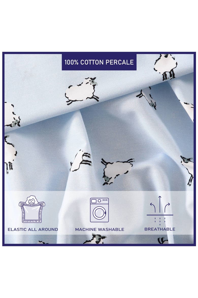 Sheep Print 200 Thread Count Cotton Percale Sheet Set, Alternate, color, LIGHT PASTEL BLUE