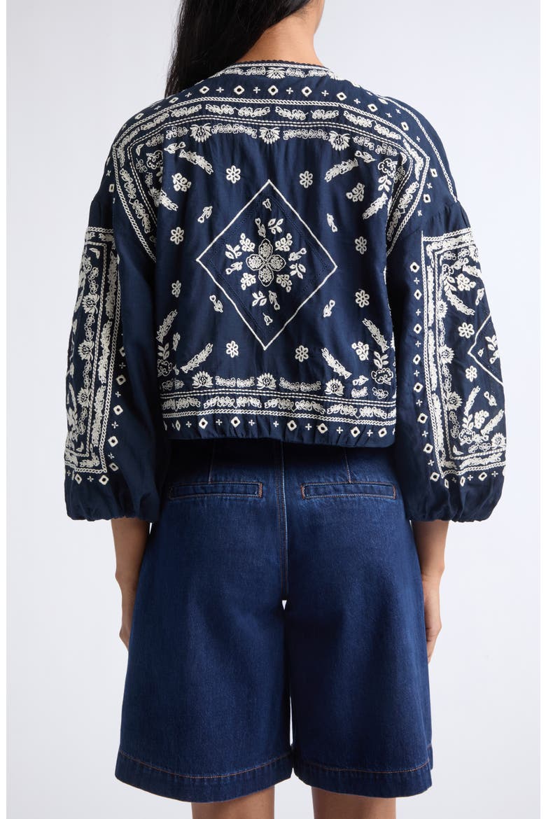Drake Embroidered Bandana Print Cotton Blend Jacket, Alternate, color, NAVY