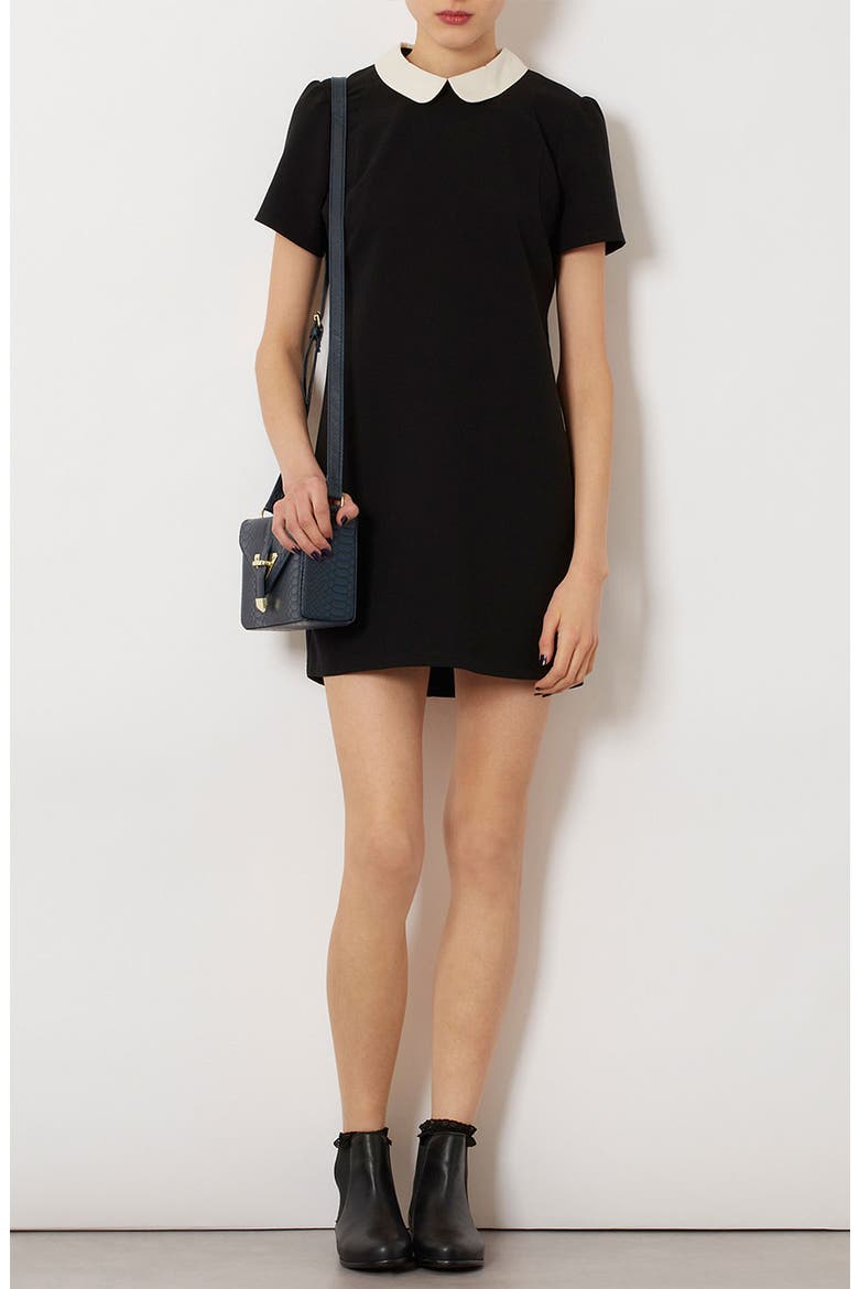 Contrast Collar Shift Dress, Alternate, color, BLACK