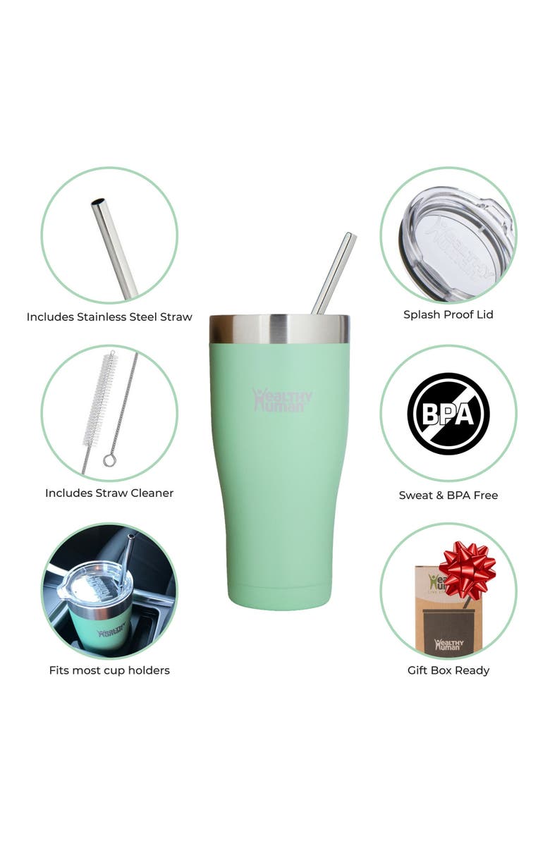 Healthy Human Stainless Steel Tumbler with Straw & Lid, 32 oz Seamist, Alternate, color, 