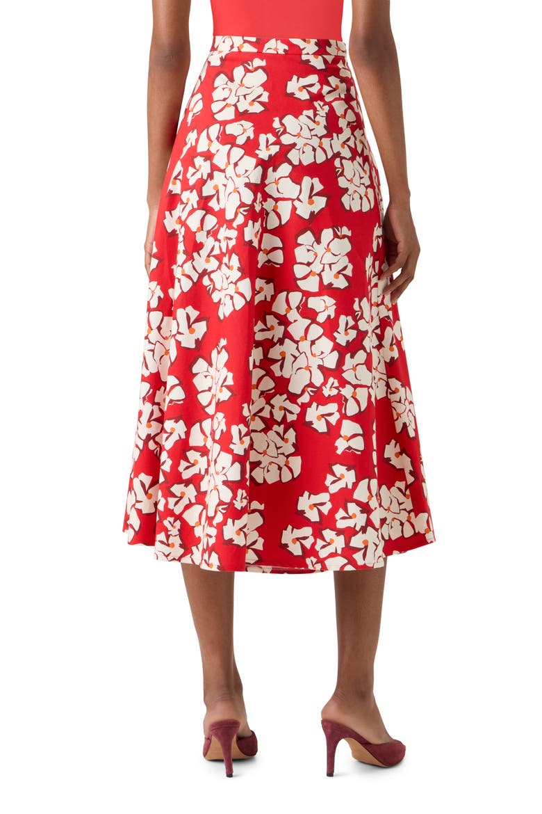 Papercut Flower Stretch Denim Midi Skirt, Alternate, color, RED-CREAM