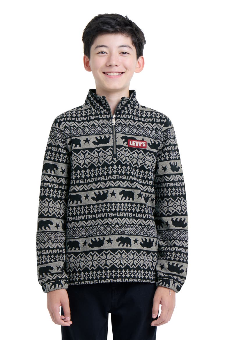 Kids' Geometric Quarter Zip Pullover, Alternate, color, LEVI EGRET