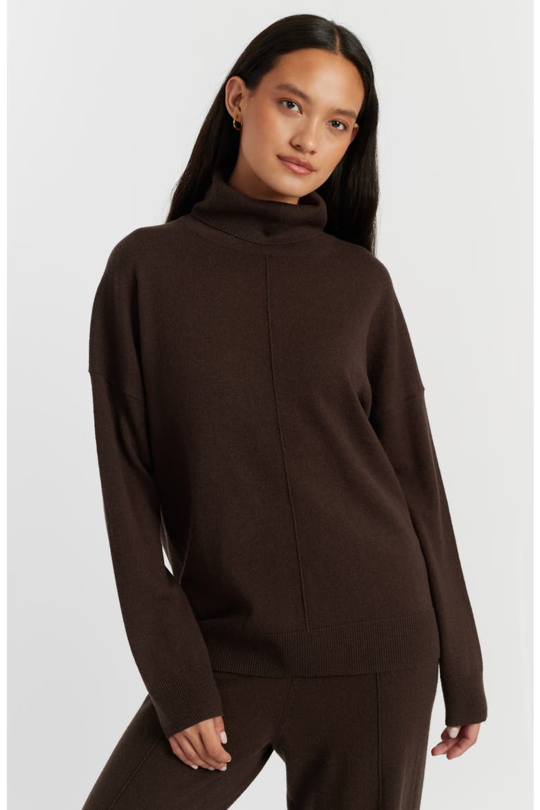 Relaxed Roll Neck Wool & Cashmere Sweater, Main, color, Chocolate