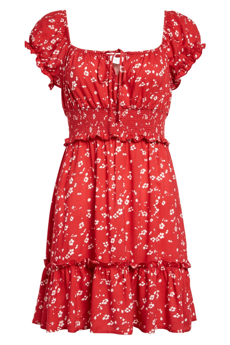 Smocked Minidress, Main, color, MAGENTA FLORAL