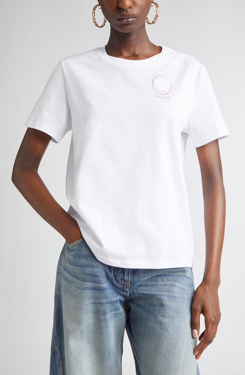 Versace Medusa Cameo Embroidered T-Shirt, Main, color, 