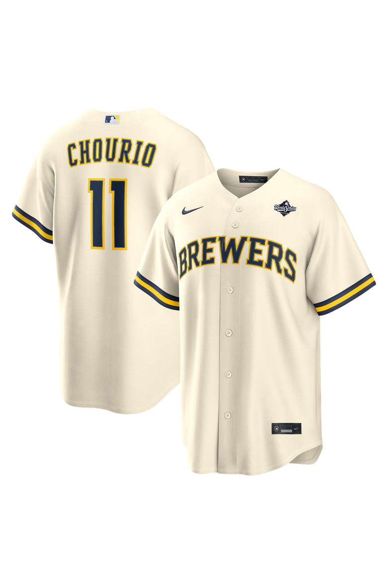 Men's Nike Jackson Chourio Cream Milwaukee Brewers 2026 World Series Home Replica Jersey, Main, color, Cream