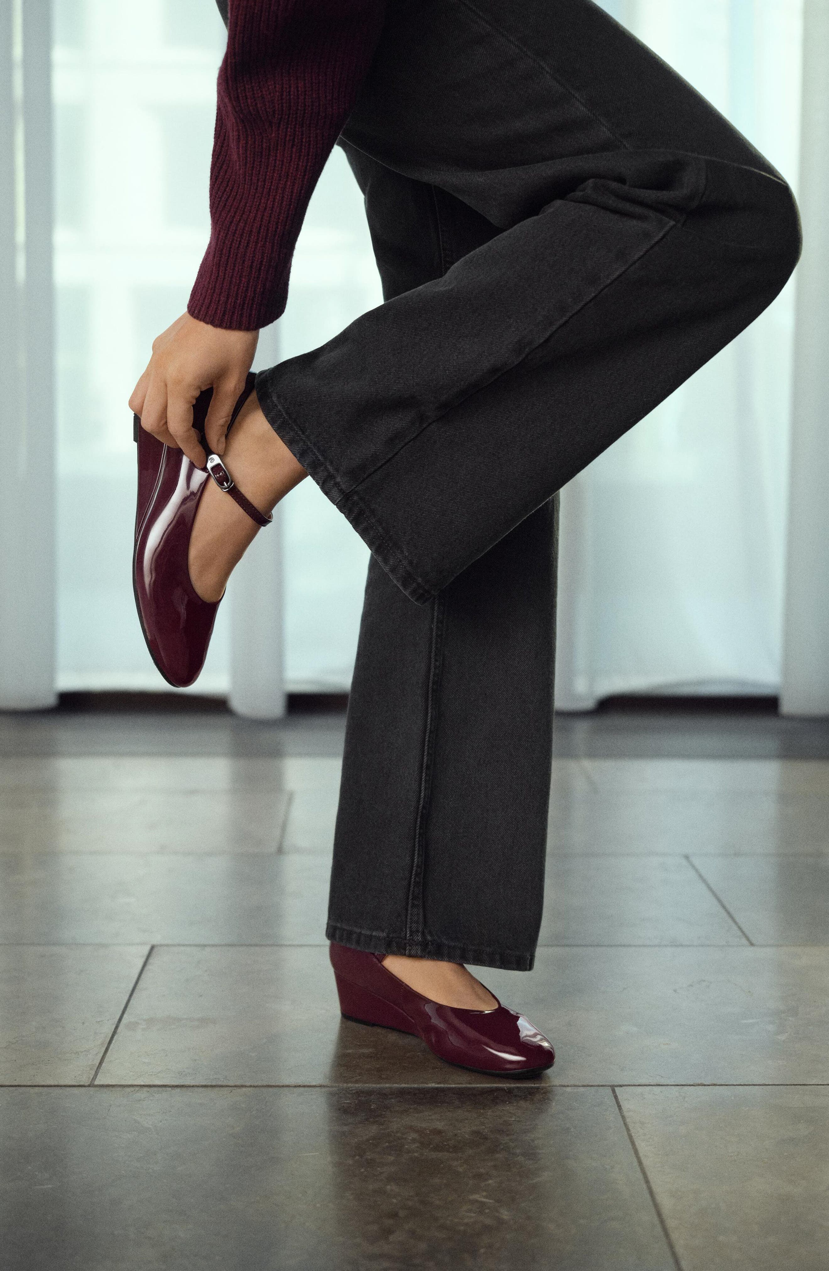 Elevate Leather Wedge Mary Jane, Alternate, color, DARK RED PATENT