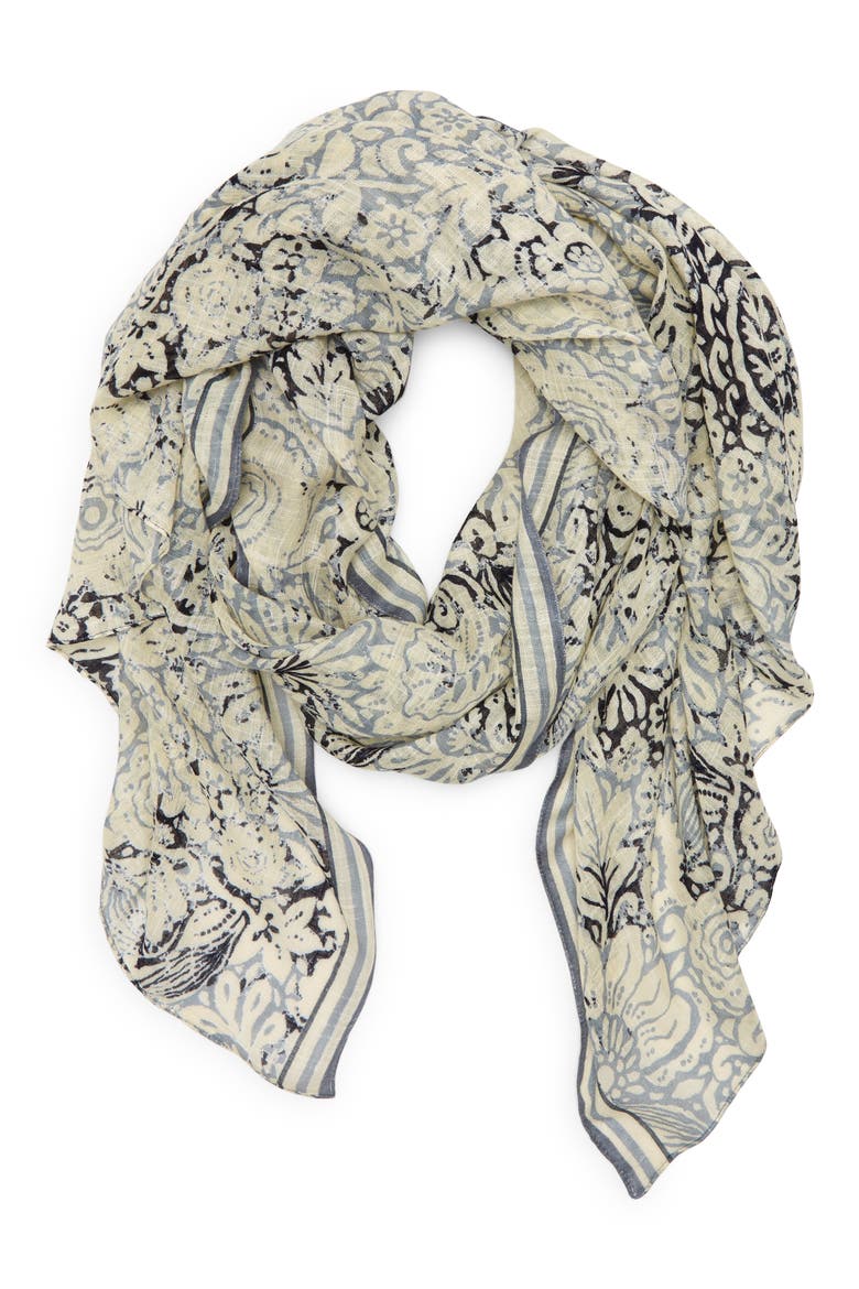 Floral Scarf, Alternate, color, GREY WOODBLOCK FLORAL