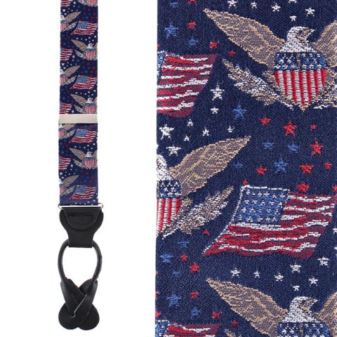 Legacy Soars Patriotic Bald Eagle Silk Novelty Button End Suspenders (Braces)