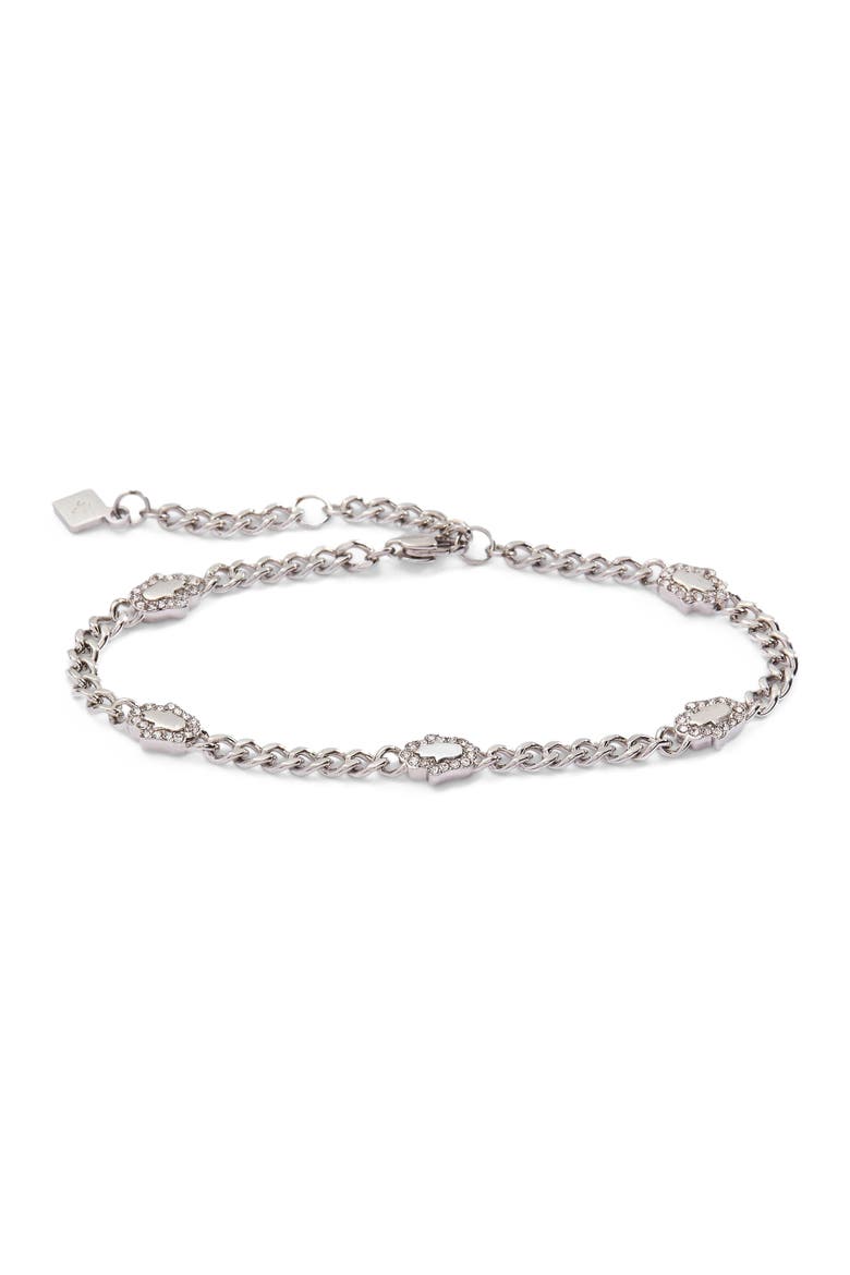 Hamsa Curb Chain Bracelet, Main, color, Silver