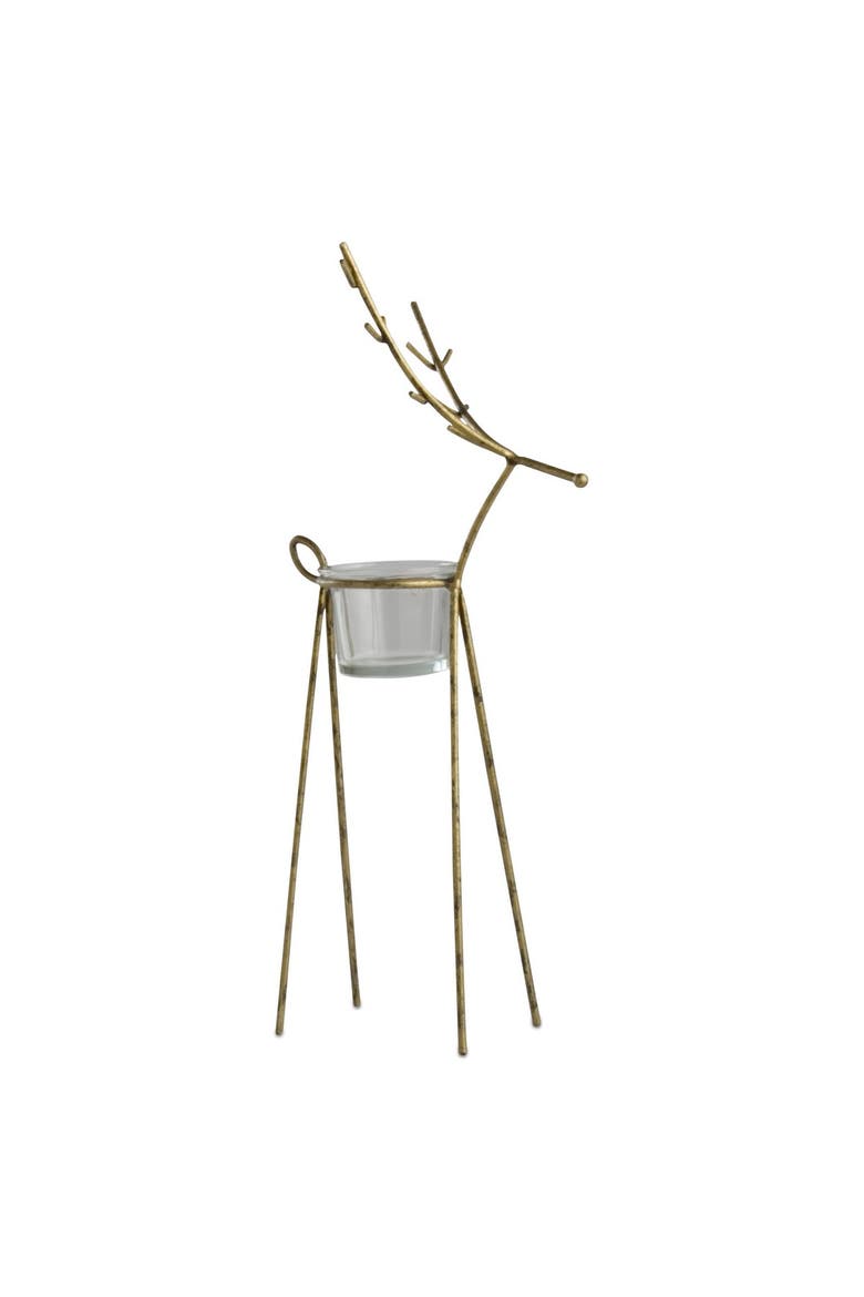 Gold Christmas Reindeer Large Tealight Candle Holder, Main, color, Gold