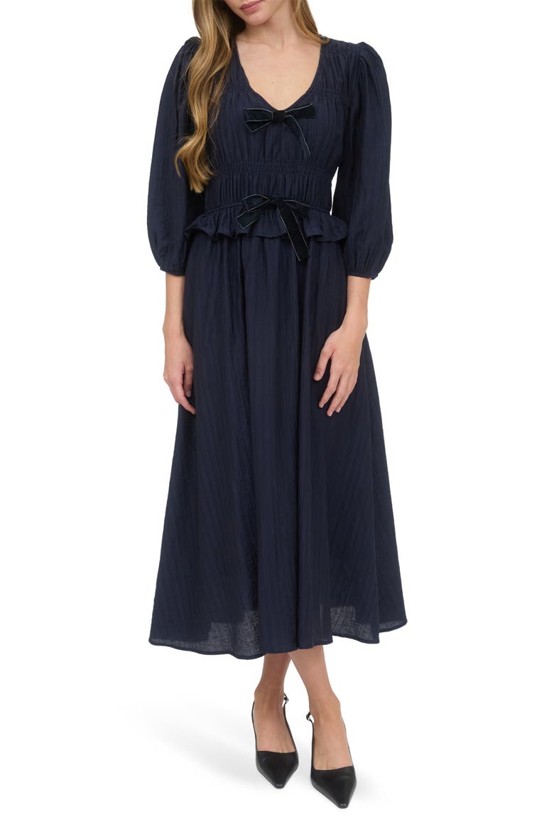 Three-Quarter Sleeve Maxi Dress, Main, color, NAVY