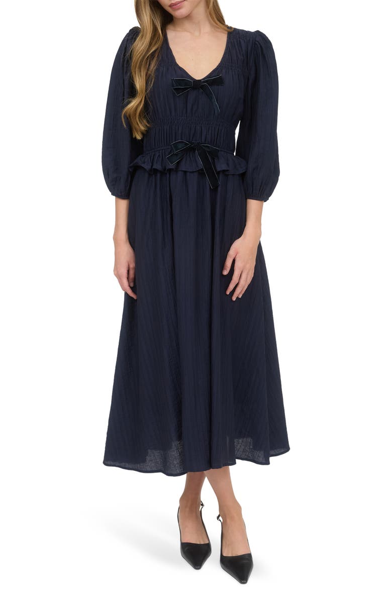 AUGUST SKY Three-Quarter Sleeve Maxi Dress, Main, color, Navy
