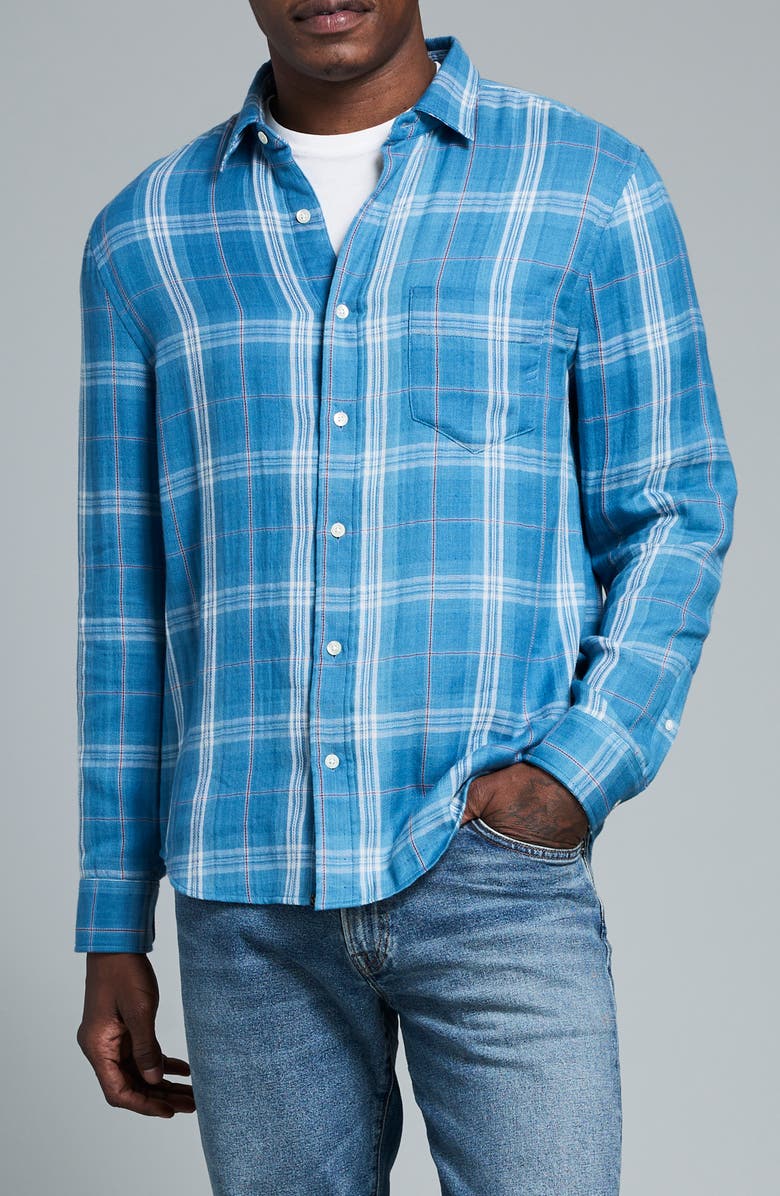 Billy Reid Cypress Plaid Double Face Cotton Button-Up Shirt, Main, color, Washed Indigo