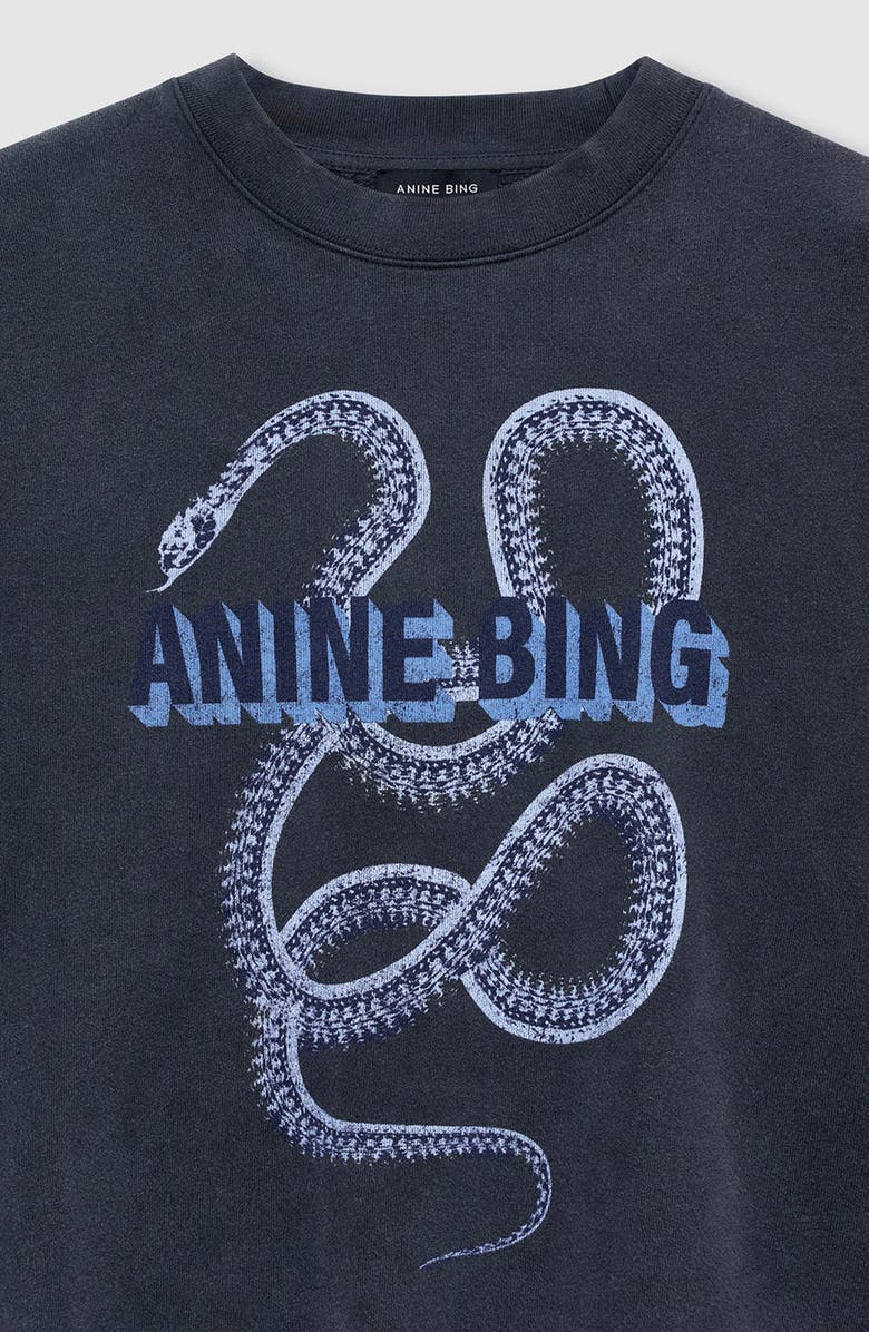 ANINE BING Harvey Crew Sweatshirt Snake, Alternate, color, Washed Black