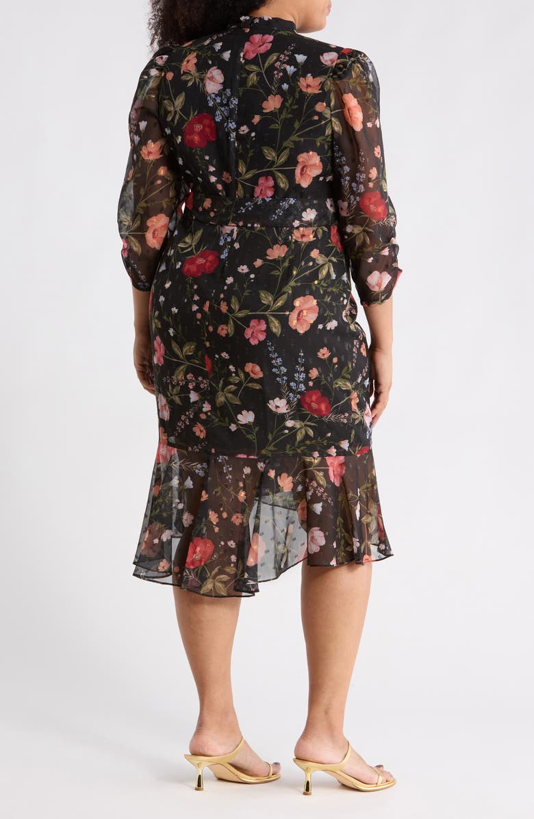 Eliza J Floral Ruched Sleeve Dress, Alternate, color, Black