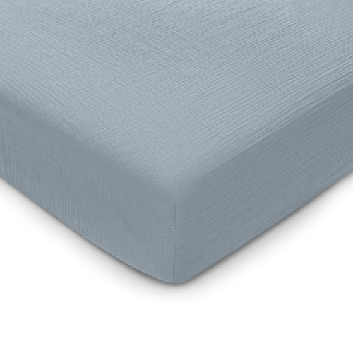 Comfy Cubs Muslin Fitted Crib Sheet In Pacific Blue