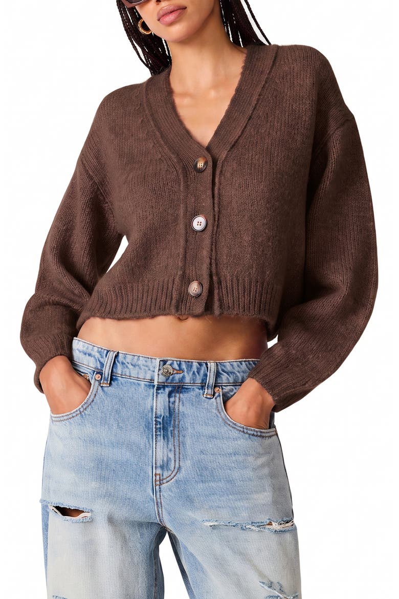 Mica Cropped Cardigan, Main, color, DARK ESPRESSO