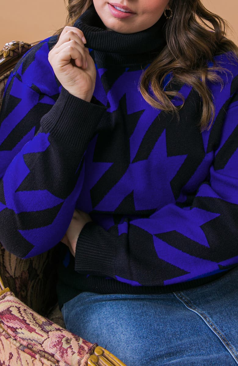 FLYING TOMATO Turtleneck Sweater, Alternate, color, Black/ Royal