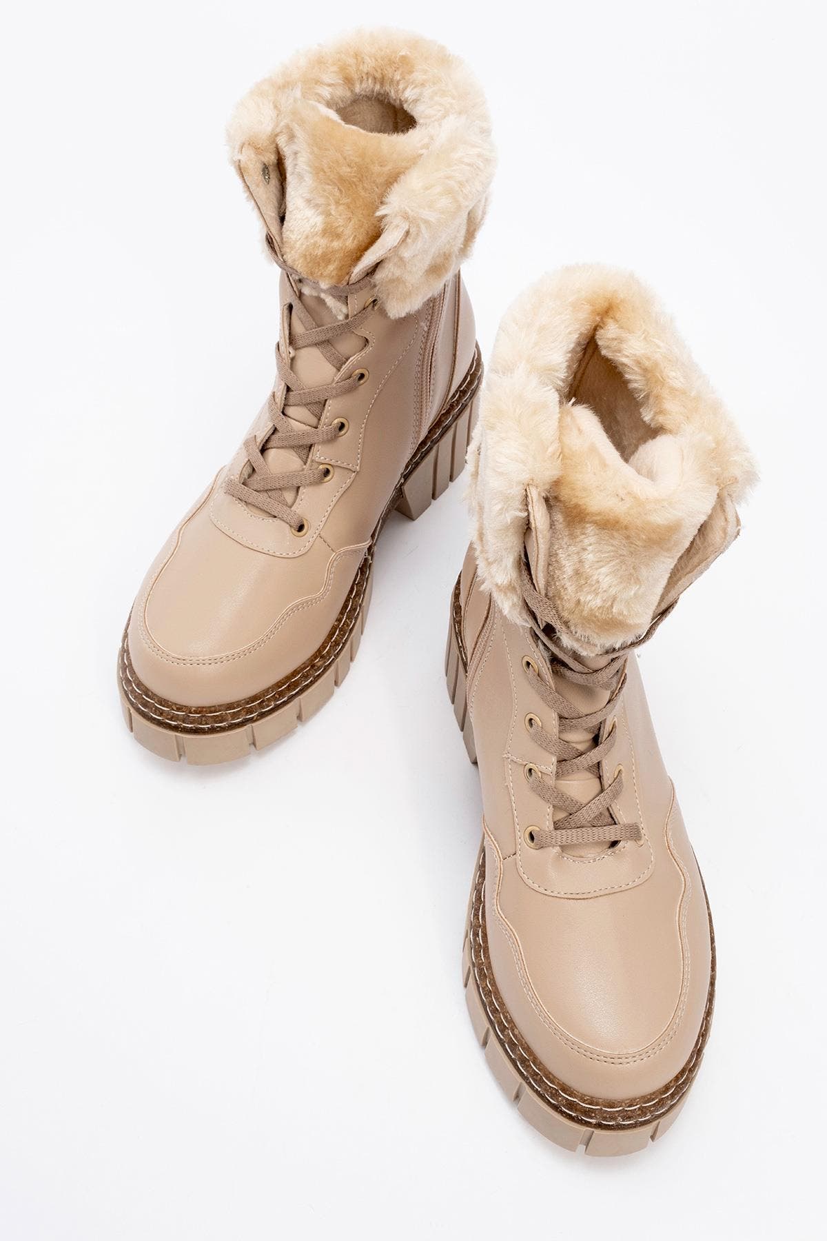 Prologue Shoes Faith Fur Chunky Boot, Alternate, color, Beige Faux Leather