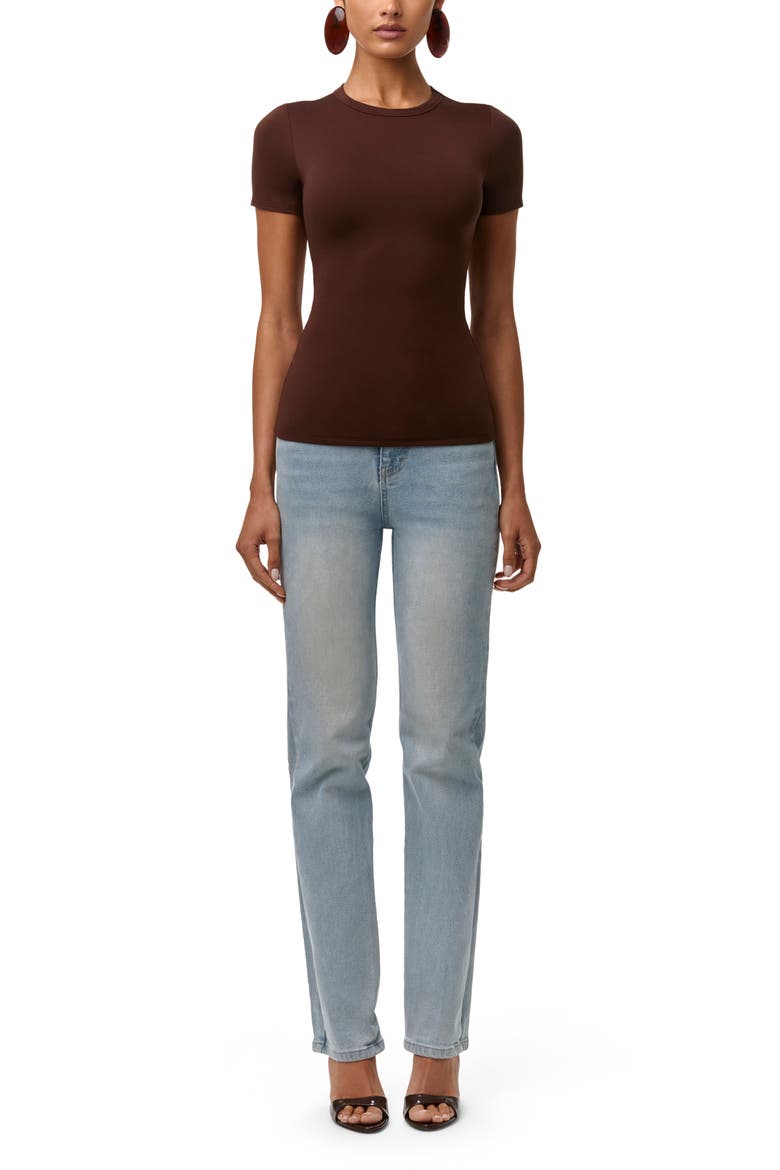 Bare Short Sleeve Crew Top, Alternate, color, CHOCOLATE