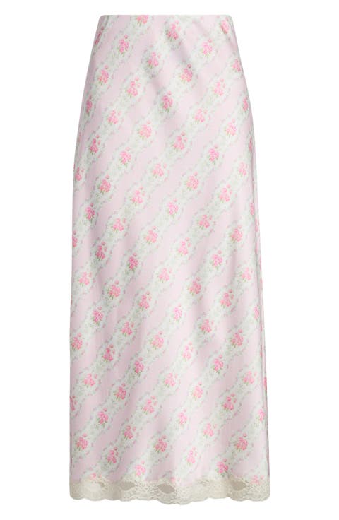 Castle Floral Print Lace Midi Skirt