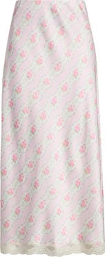 LoveShackFancy Castle Floral Print Lace Midi Skirt