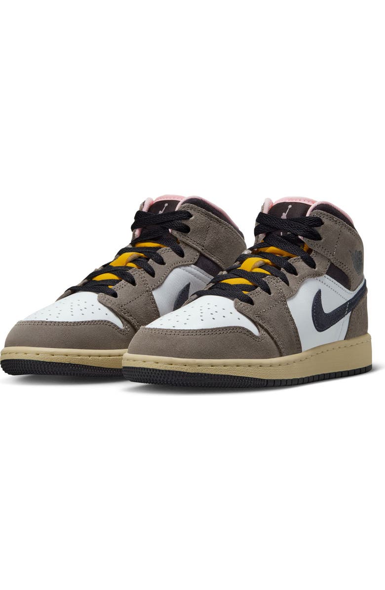 Nike Kids' Air Jordan 1 Mid Sneaker, Main, color, White/ Grey/ Cave Stone