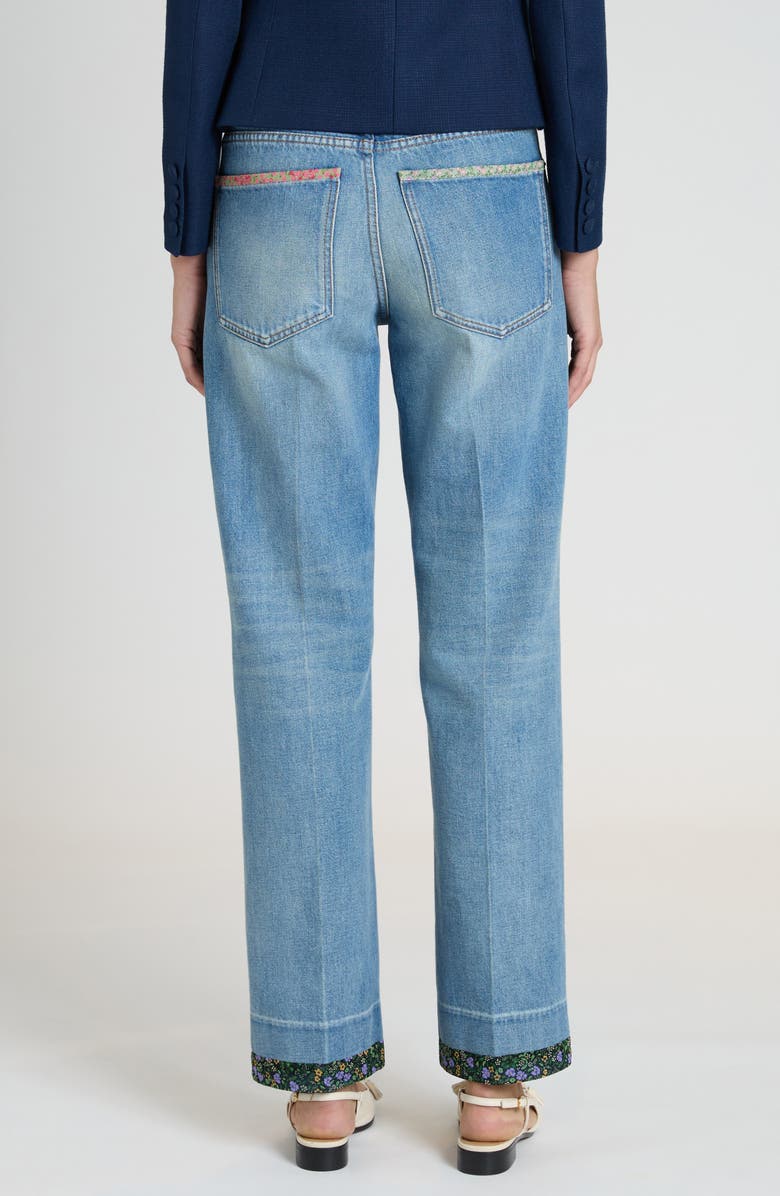 Valentino Garavani Floral Trim Straight Leg Jeans, Alternate, color, Medium Blue Denim