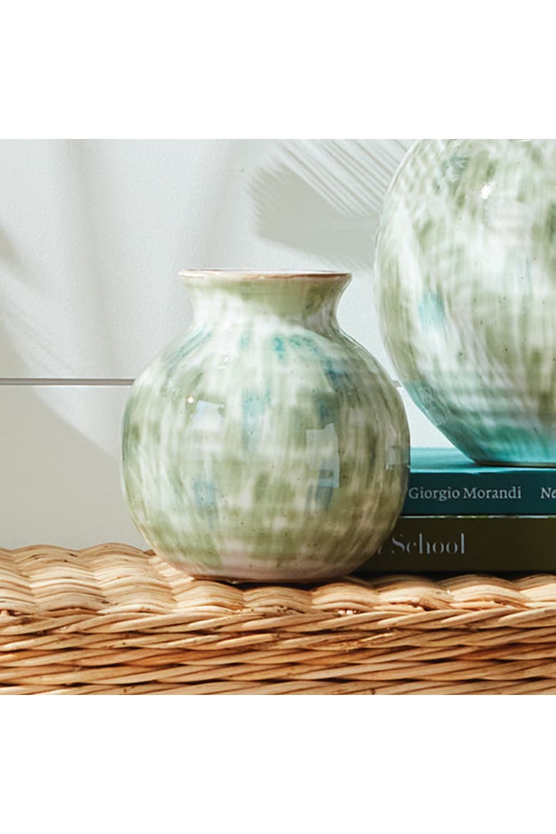 Brosse Blue Green Handpainted Glaze Stoneware Small Vase 5.5", Alternate, color, Blue
