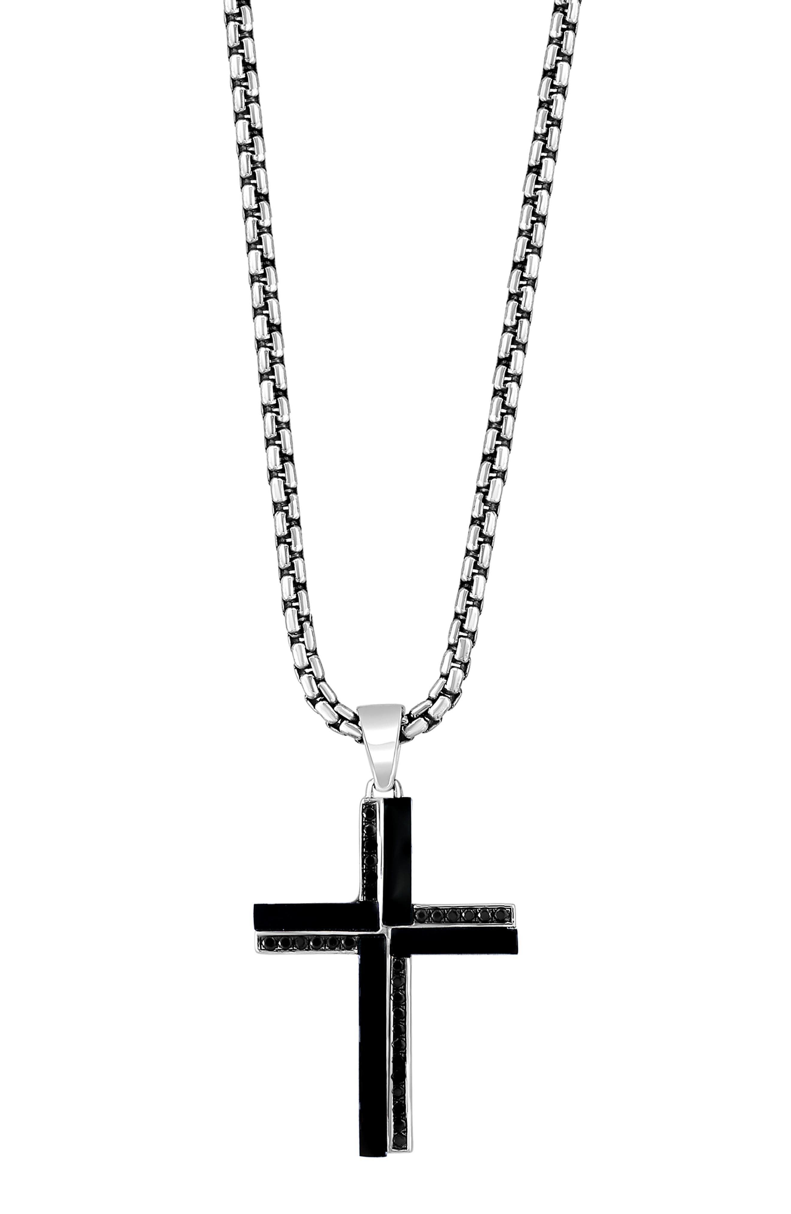 EFFY Men's Sterling Silver Onyx Cross Pendant Necklace