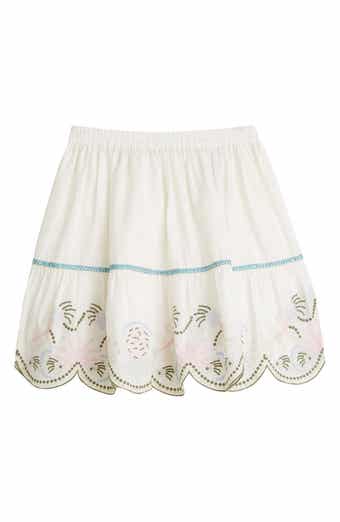 Kids' Embroidered Scalloped Hem Cotton Skirt