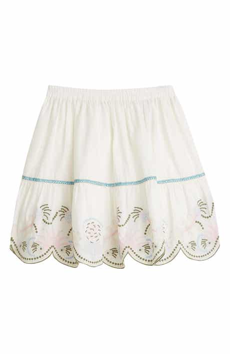 Kids' Embroidered Scalloped Hem Cotton Skirt