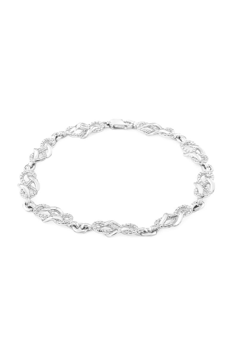 Haus of Brilliance Silver Prong Set Diamond Accent Infinity Weave Link Bracelet, Main, color, White