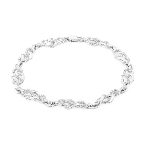 Silver Prong Set Diamond Accent Infinity Weave Link Bracelet