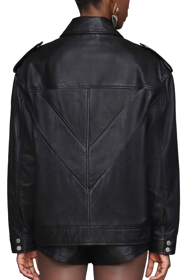 Pieced Back Leather Bomber Jacket, Alternate, color, BLACK