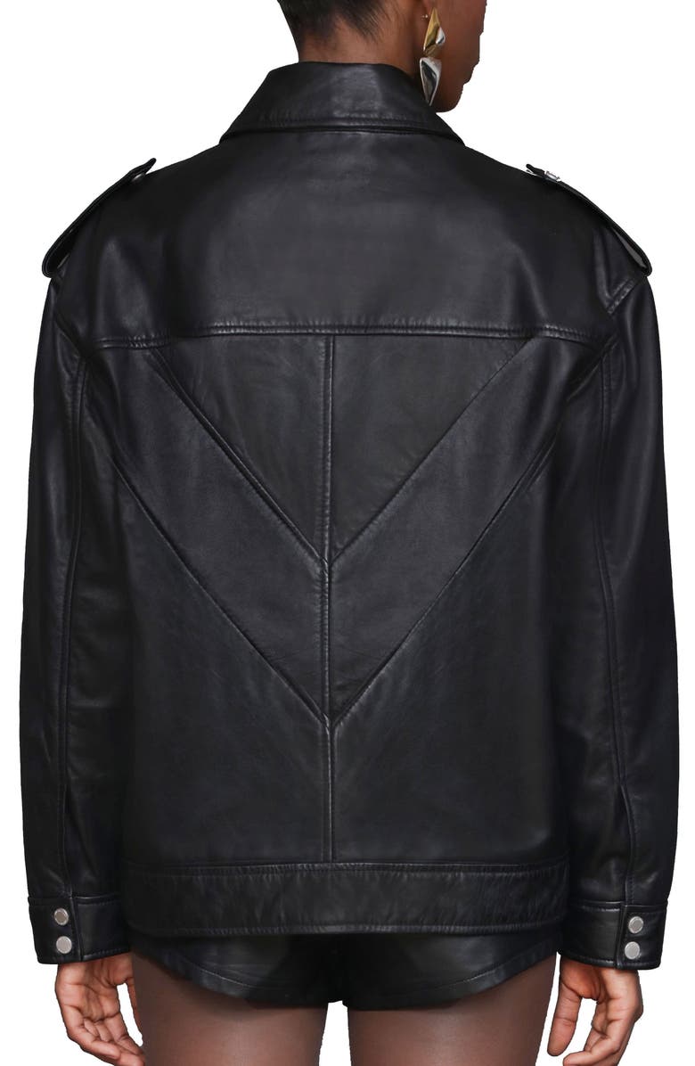 Avec Les Filles Pieced Back Leather Bomber Jacket, Alternate, color, Black