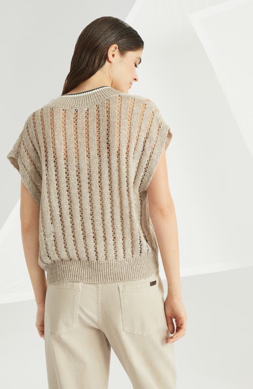Brunello Cucinelli Women Dazzling Ribbed Net Knitted T-shirt In Linen In Cool Beige