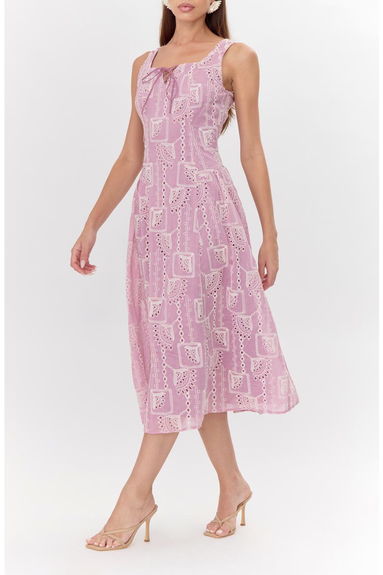 Embroidered Tie Front Midi Dress, Alternate, color, MAUVE PINK/ CREAM