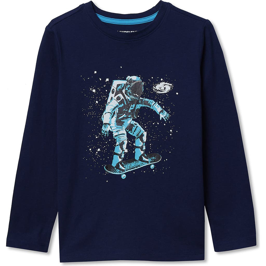 Lands' End Boys Husky Long Sleeve Graphic Tee In Blue