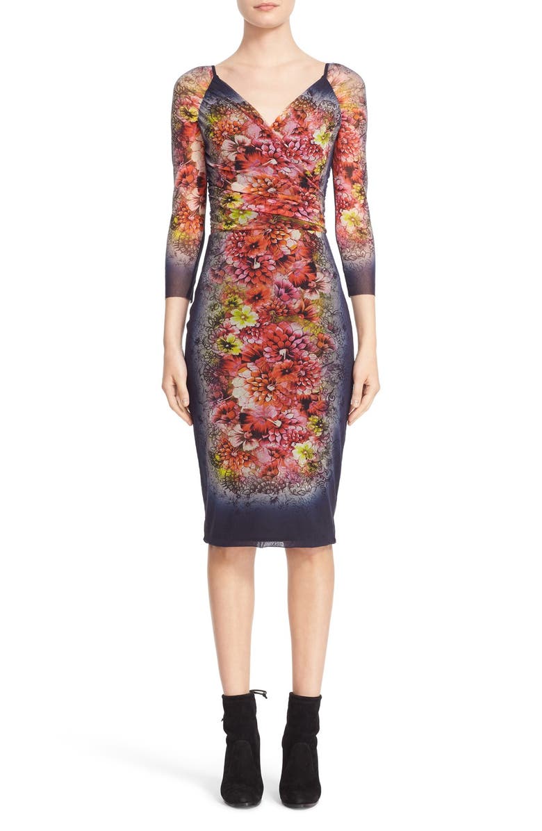 Fuzzi Tattoo Floral Print Tulle Dress, Main, color, 