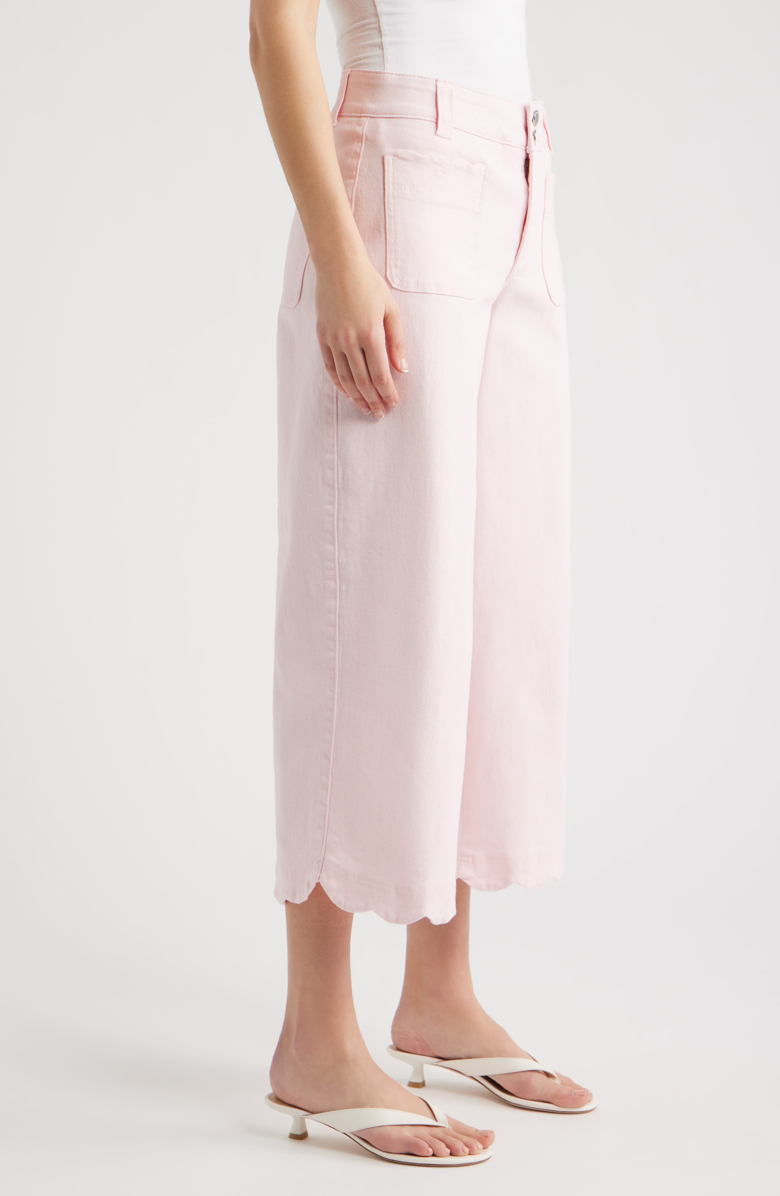 Wit & Wisdom Scallop Patch Pocket High Waist Crop Wide Leg Twill Pants — фото 3