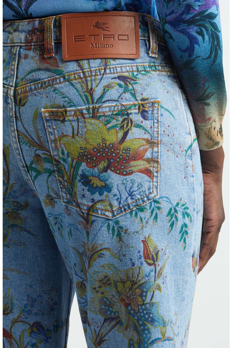 Floral Print Flared Jeans, Alternate, color, PRINT ON PALE BLUE BASE