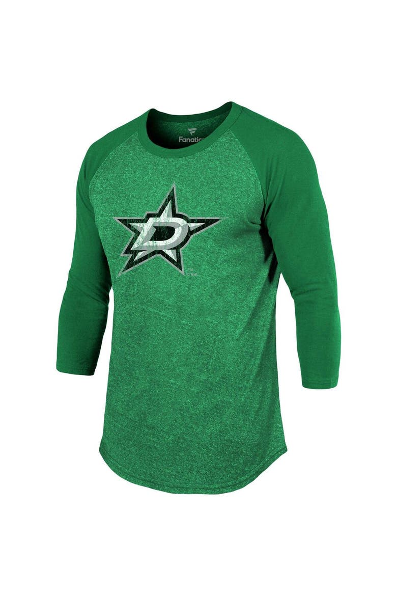 Men's Fanatics Branded Tyler Seguin Kelly Green Dallas Stars Name & Number Tri-Blend Raglan 3/4-Sleeve T-Shirt, Alternate, color, Kelly Green