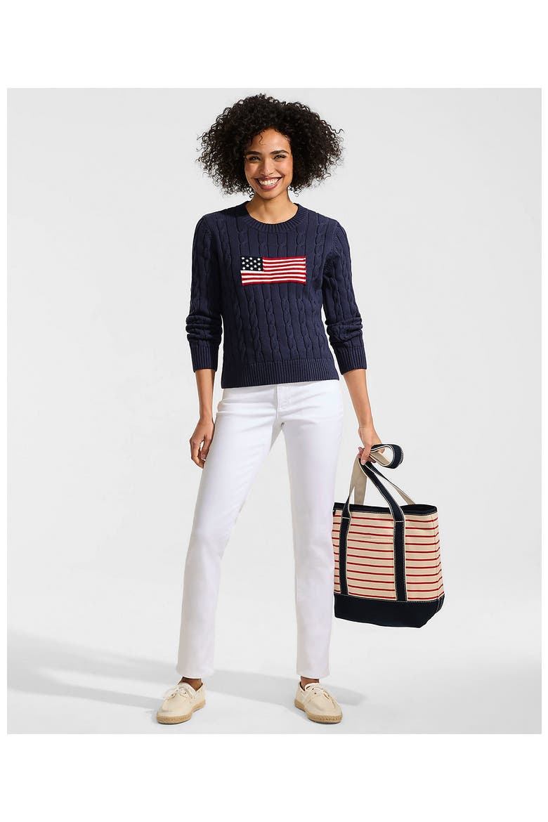 American Flag Drifter Cable Sweater, Alternate, color, Flag/Faded Navy