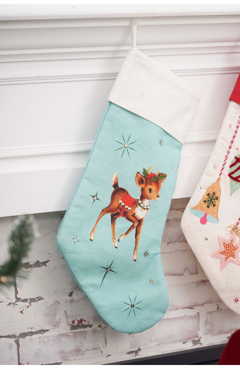 C&F Home Baby Reindeer 100% Cotton Light Blue Hanging Christmas Stocking 20", Alternate, color, Blue