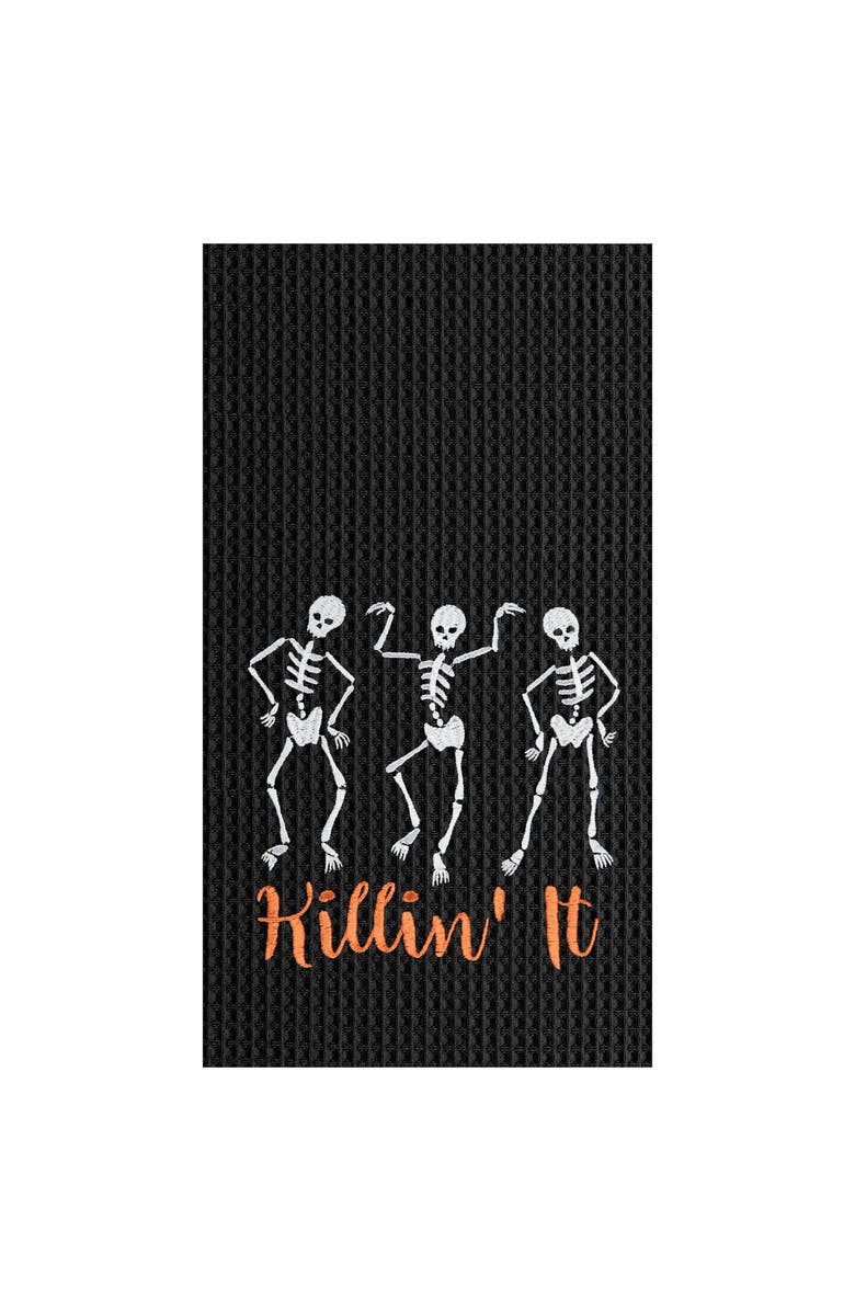 C&F Home Dancing Halloween Skeletons Cotton Waffle Weave Kitchen Towels Set of 2, Main, color, 